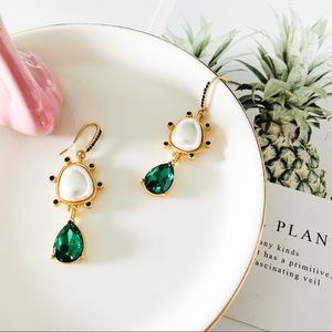 Oscar de la Renta Faux Pearl with Crystal Drop Earrings Green